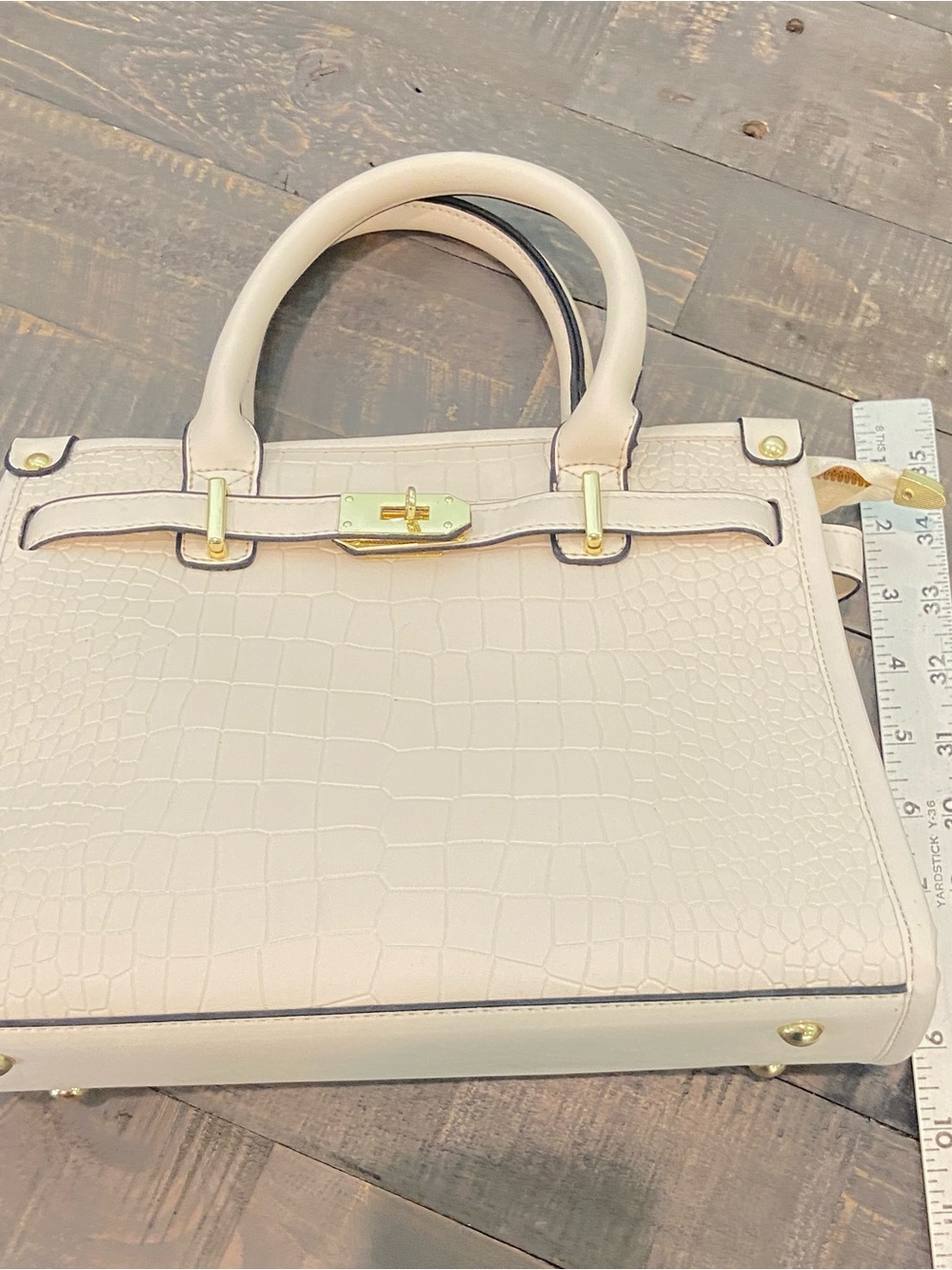 Women’s Cream Croc-Embossed Top-Handle Satchel.